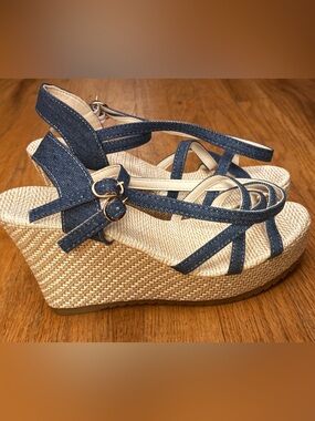 New Denim and cream wedges